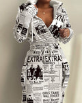 Women's Fashion Printed Waist Pocket Dress