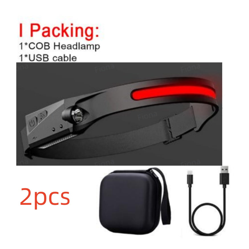 Linterna frontal de inducción LED COB, recargable por USB, resistente al agua, para camping, con todas las perspectivas, luz de caza