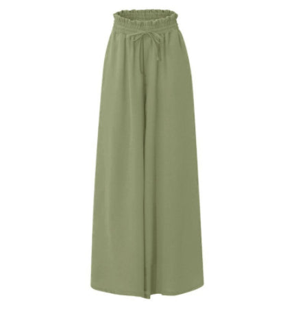 Pantalon long taille haute et large pour femme avec ceinture élastique