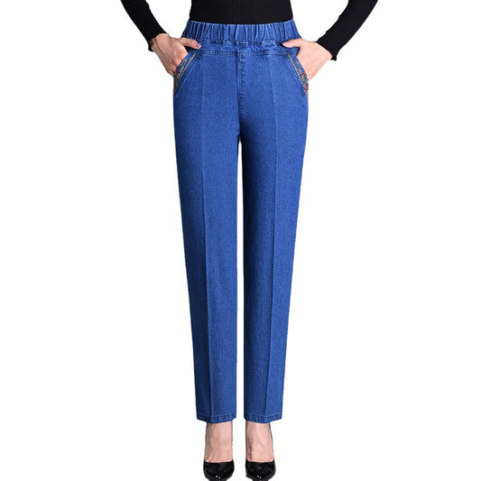 Pantalones vaqueros rectos de talle alto finos y elásticos
