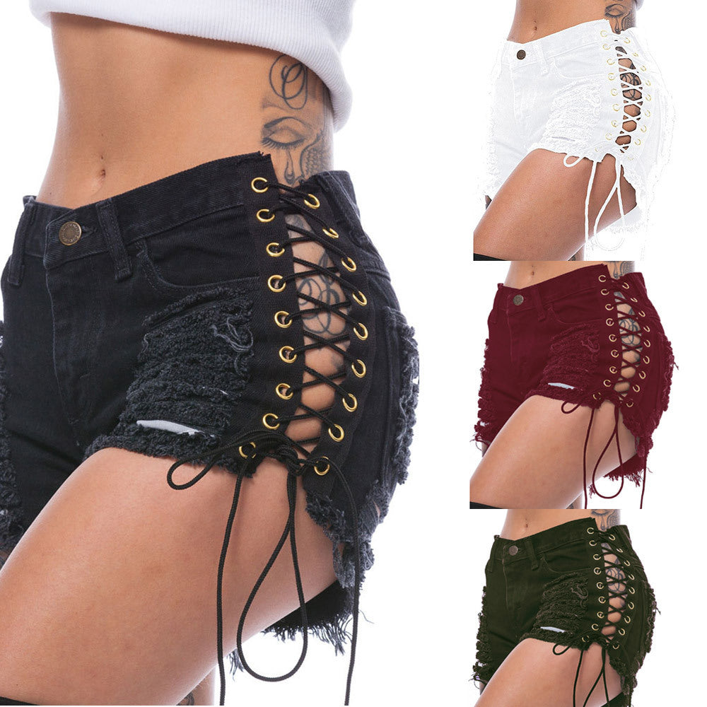 Jeans femme déchirés mendiant Bandage boîte de nuit Femme Short sexy