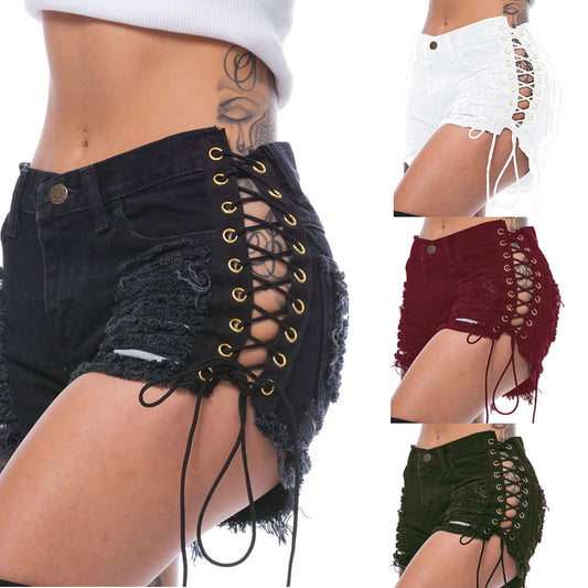 Pantalones cortos de mujer rasgados de mendigo para discoteca, de vendaje, estilo hot pants