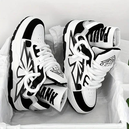 Vance Harajuku Western Low Top Mens Sneakers, black and white pair with AdTec branding and bold graphic panels