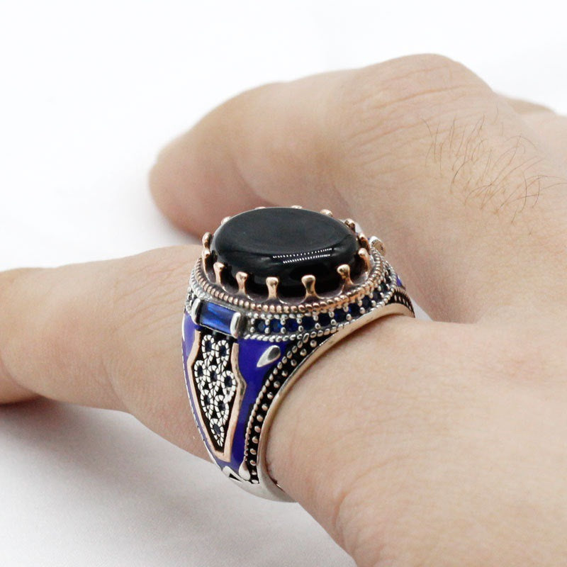 Luxury Business Round Black Onyx Men's Ring