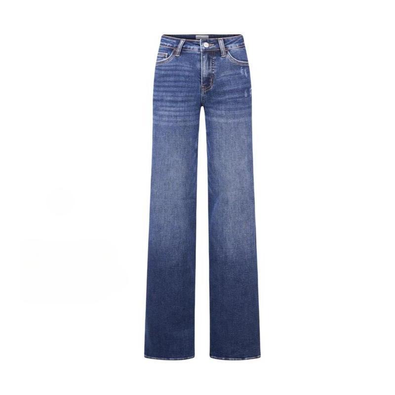 Jeans de mezclilla rectos de pierna ancha, de tiro medio a bajo, alta elasticidad, suaves y levanta glúteos