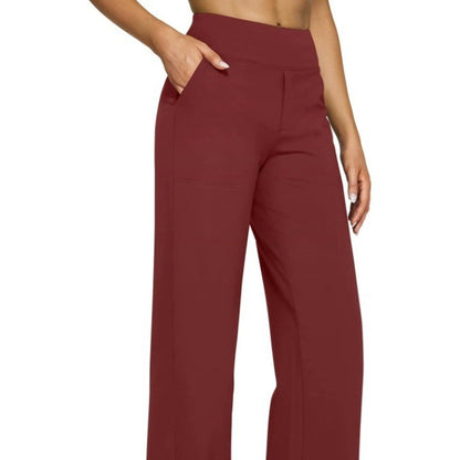 Pantalon droit taille haute en maille à poches
