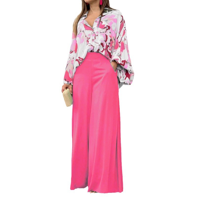 Ensemble décontracté élégant avec chemise imprimée ample et pantalon large