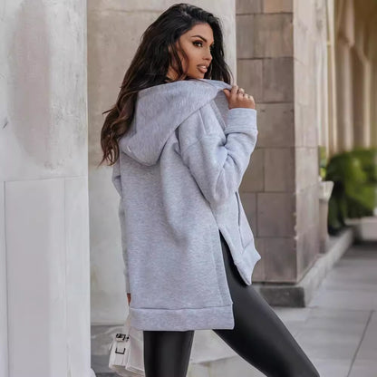 Sweat à capuche zippé décontracté et ample pour femmes