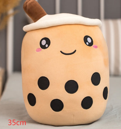 Peluche Boisson Fruitée Mignonne en Forme de Fraise Lait Thé Peluche Jouet Tasse à Thé Boba Oreiller Coussin Thé aux Perles Cadeau pour Enfants