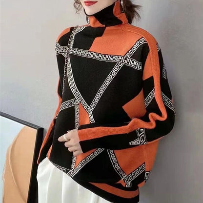 Pull col ras du cou décontracté multicolore pour femme
