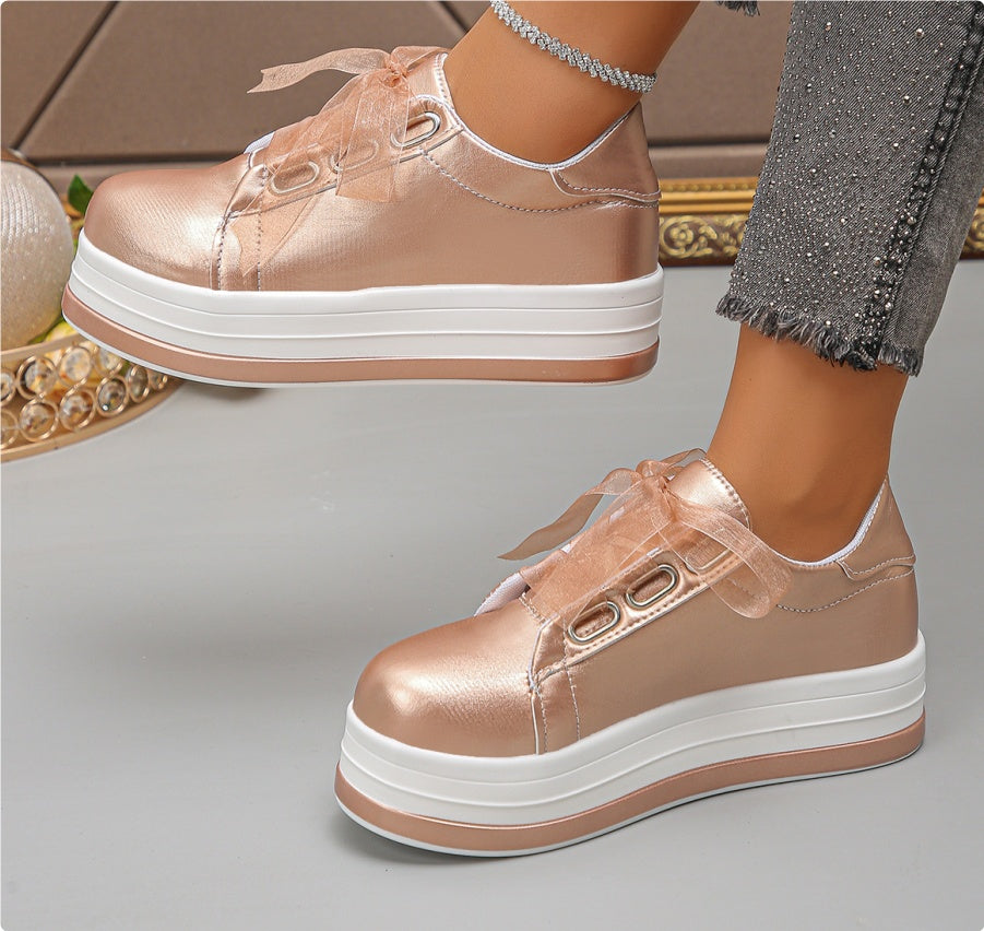 Chaussures plates à lacets et bout rond pour femmes, de grande taille, décontractées, style européen et américain
