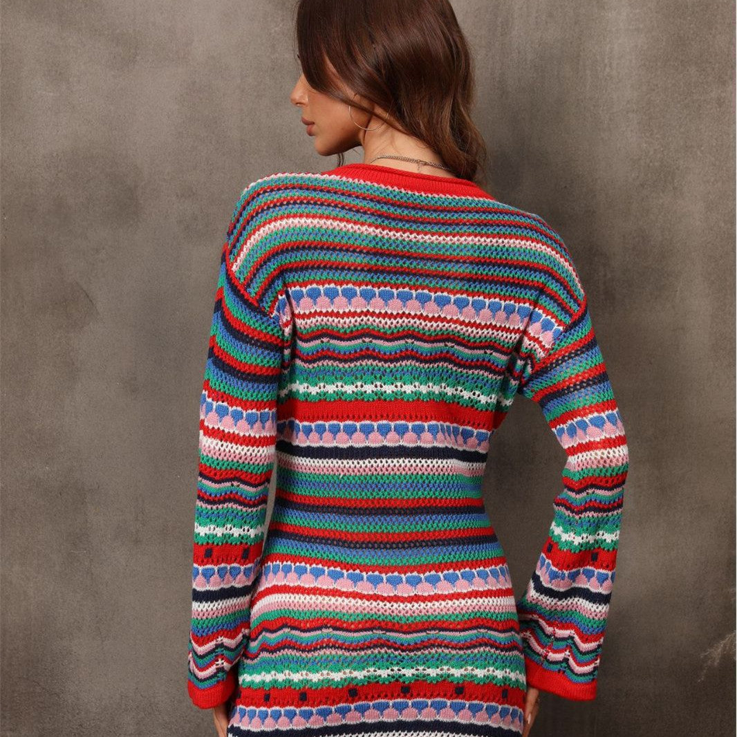 Robe en maille patchwork ajourée pour femme