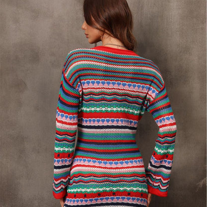 Robe en maille patchwork ajourée pour femme