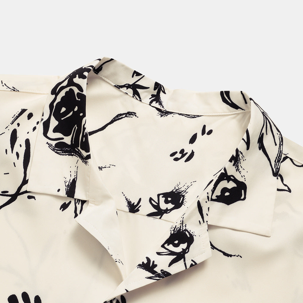 Short Sleeve Men's Rose Print Fashion Casual Men's Shirt