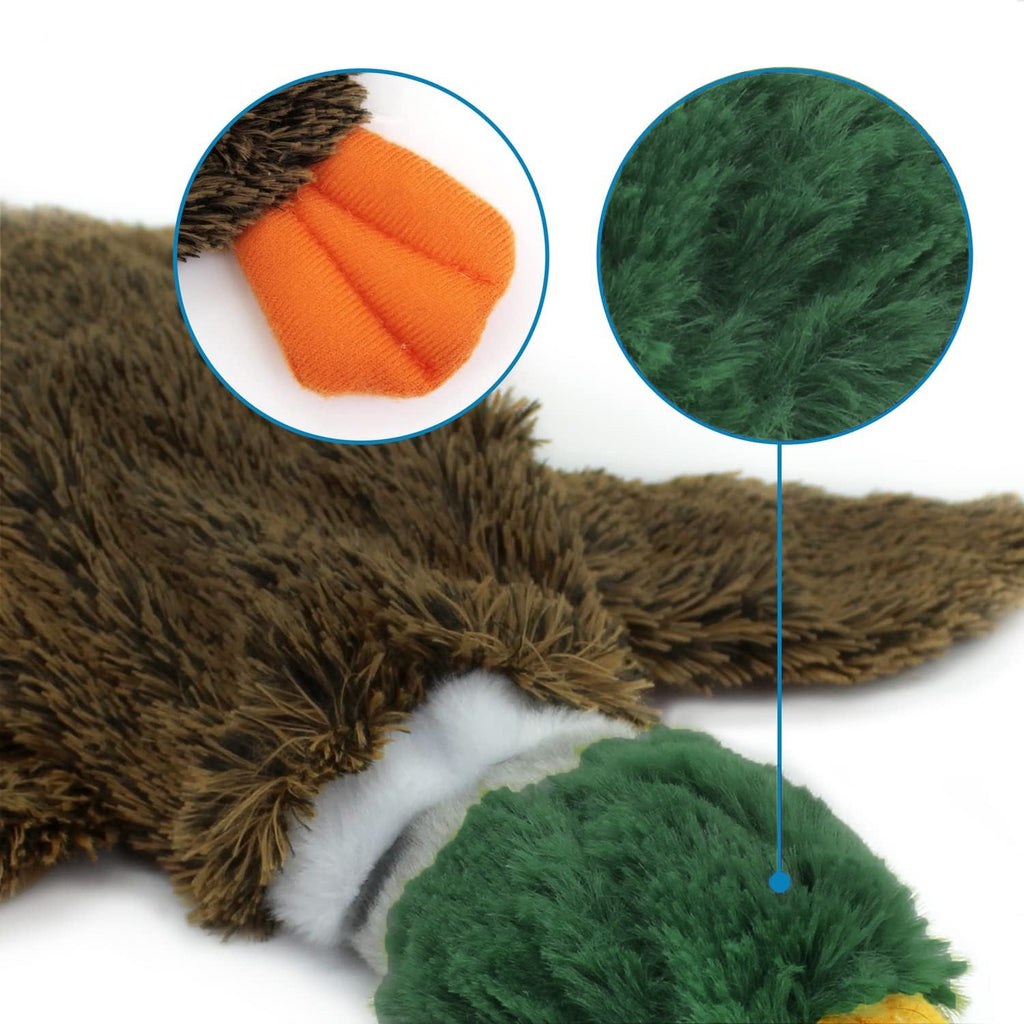 Los mejores juguetes chirriantes para perros sin relleno 2 en 1 de Best Pet Supplies con tela suave y duradera para mascotas pequeñas, medianas y grandes, sin relleno para jugar en interiores, ideales para morder y jugar activamente - Pato salvaje 1