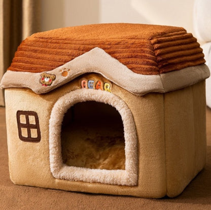 Casa de perro plegable Cama para mascotas Gato de invierno Villa para perros Cama para dormir extraíble Nido Cálido Cueva cerrada Sofá Suministros para mascotas