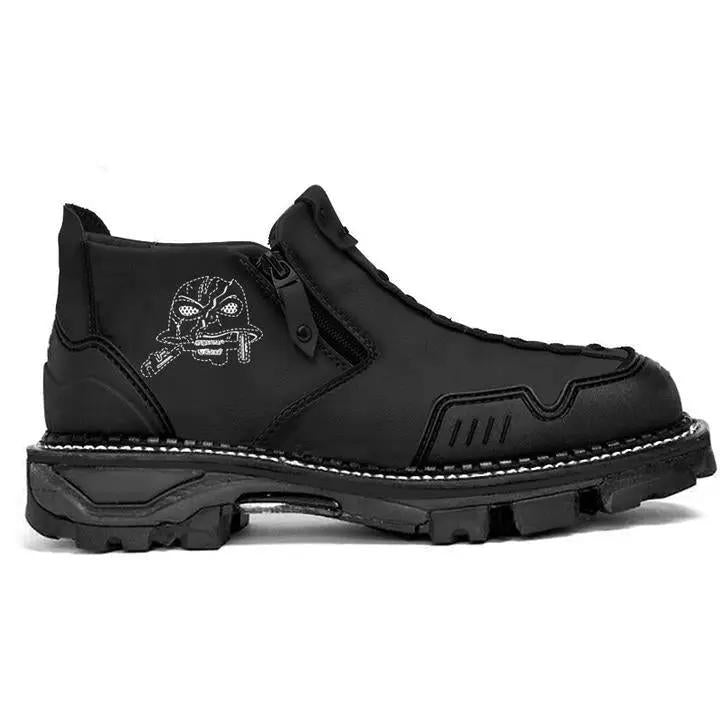 Luma Men's Black Skull Martin Boots by AdTec, with contrast stitching and rugged lug sole.