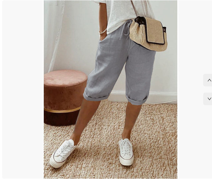 Shorts décontractés en coton et lin avec poches et taille élastique pour femme