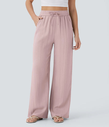 Pantalon décontracté large à cordon de serrage de couleur unie pour femme