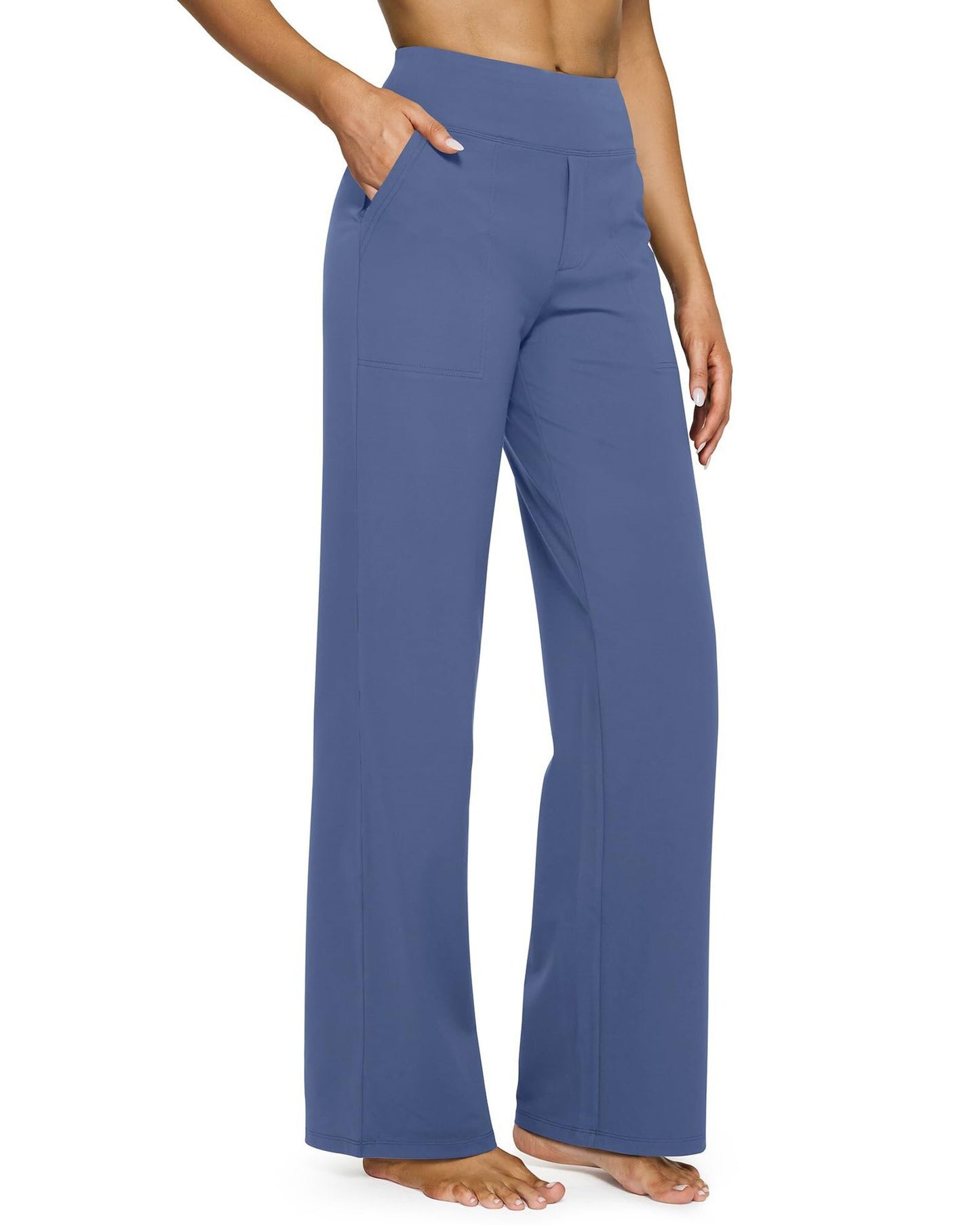 Pantalon droit taille haute en maille à poches