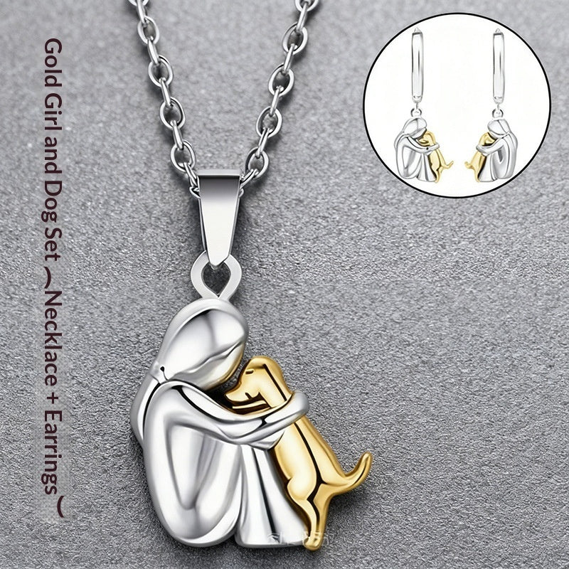 Ensemble de boucles d'oreilles Fillette et Chien s'enlaçant