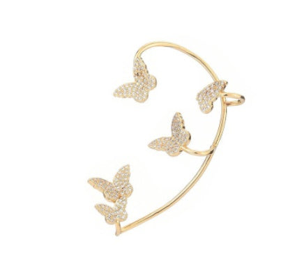 Boucles d'oreilles clips papillon en métal doré, zircon étincelant, sans piercing, pour femme, cadeau