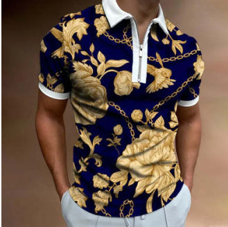Camisa Polo de Hombre Estampada a Rayas Manga Corta Camiseta Cuello Solapa
