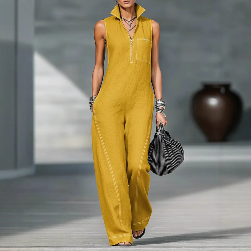 Mono de cuello levantado con bolsillos, moda de verano, mono sin mangas casual, pantalones, ropa de mujer