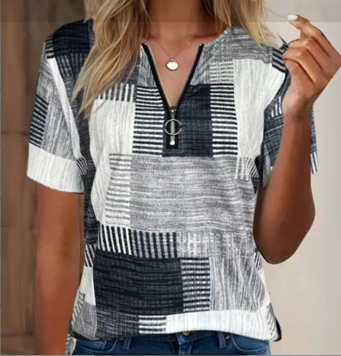 Camiseta Casual de Moda de Manga Corta con Cuadros