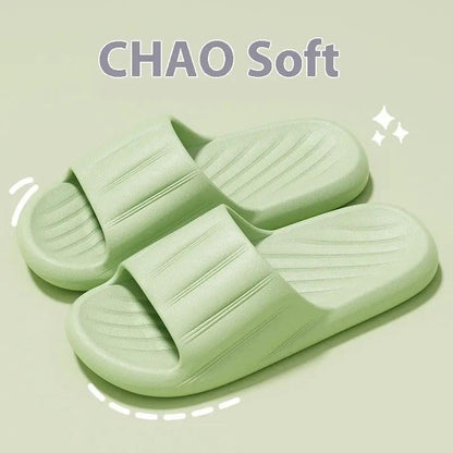 Unisex summer indoor slippers, mint-green slide sandals with textured footbeds (pair)