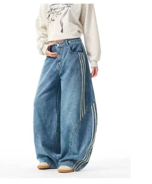 Jeans rétro à grandes poches type machette pour femme