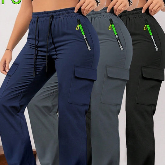 Pantalones casuales retro de mujer con bolsillos grandes