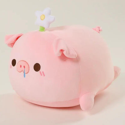 Cute Piggy Plush Hug Pillow, pink AdTec plush with a white flower accessory