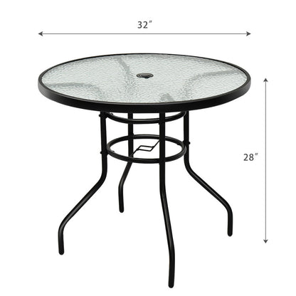 Mesa redonda de 32 pulgadas para patio, de cristal templado y estructura de acero