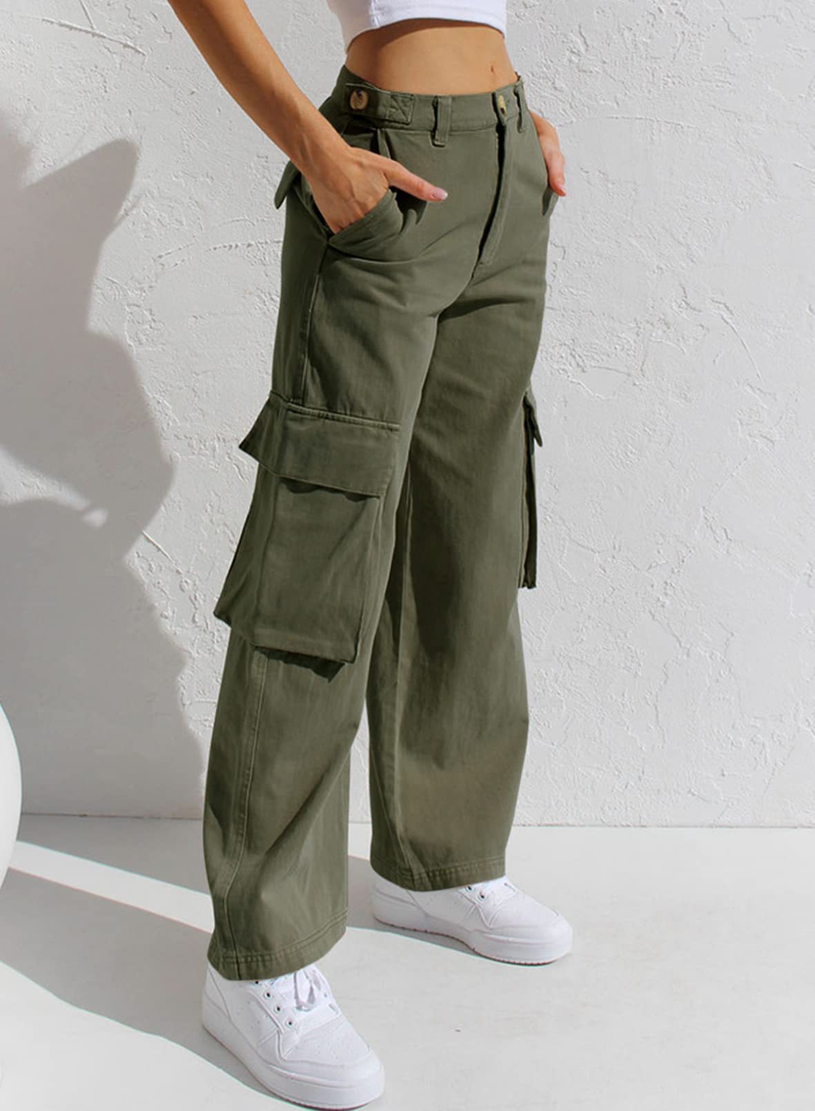 Pantalones vaqueros de trabajo para mujer, holgados, informales, multibolsillos