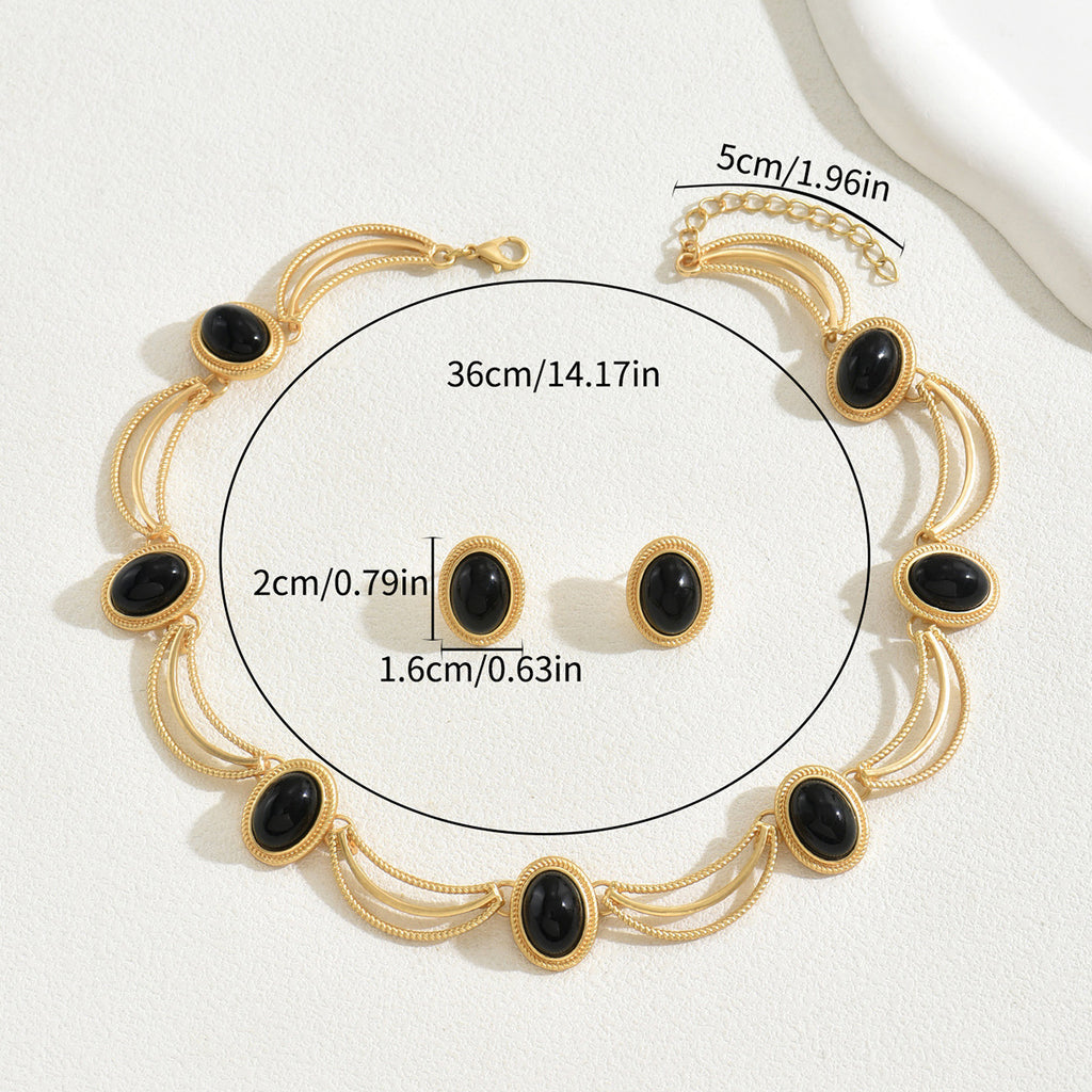 Parure Boucles d'Oreilles et Collier Vintage avec Pierres Incrustées