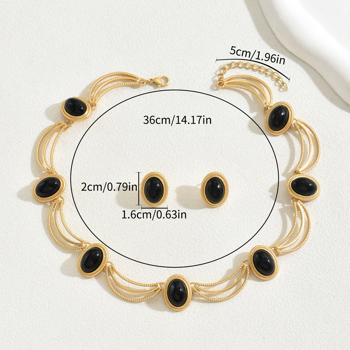 Parure Boucles d'Oreilles et Collier Vintage avec Pierres Incrustées