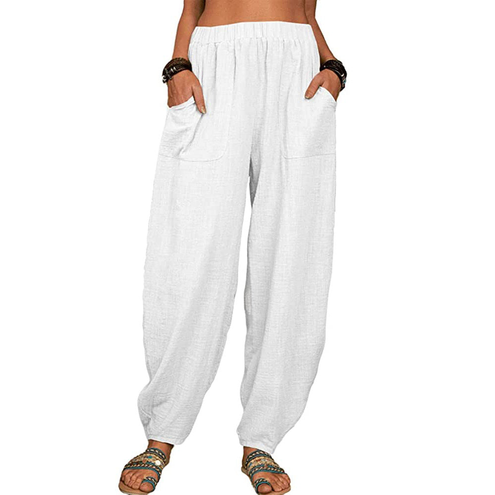 Pantalones casuales de mujer Pantalones casuales de algodón y lino sueltos para el hogar Pantalones harén de Amazon