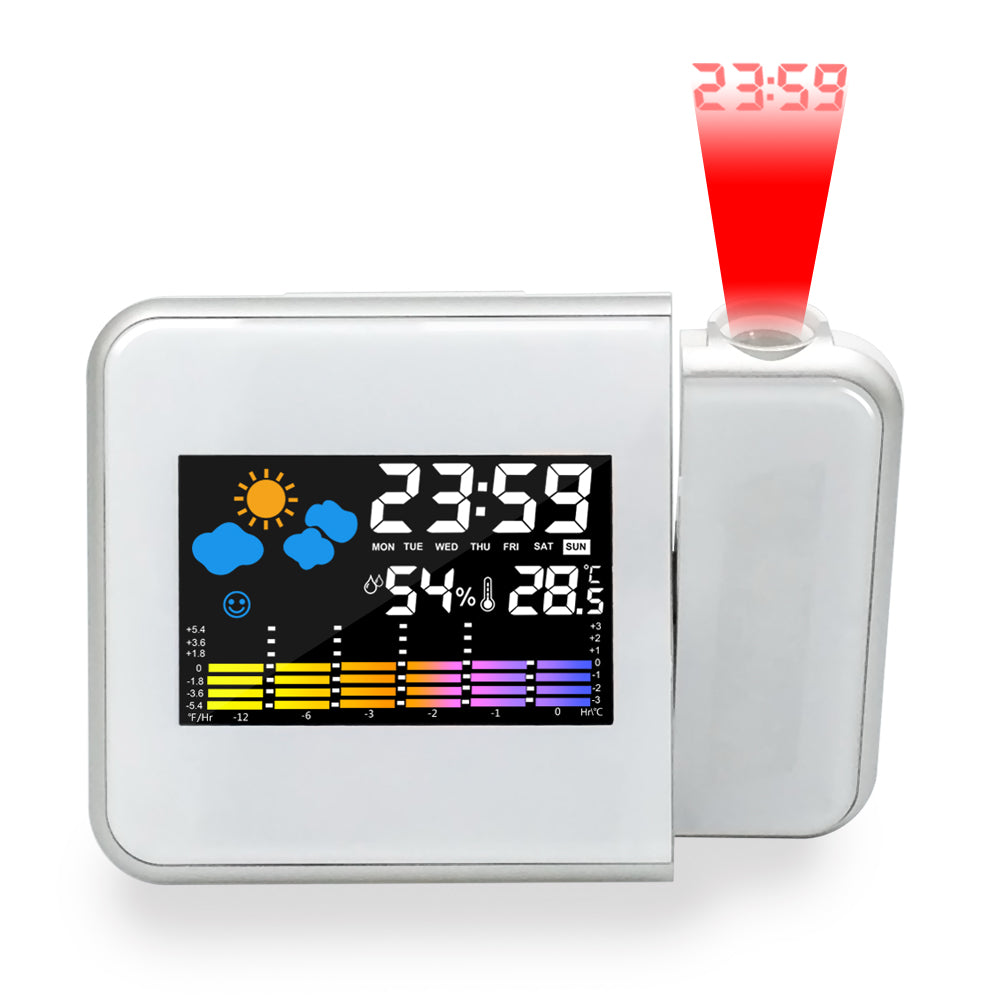Horloge de Projection d'Alarme LED Thermomètre Hygromètre Station Météo Sans Fil Horloge Numérique Snooze Radio-Réveil de Bureau