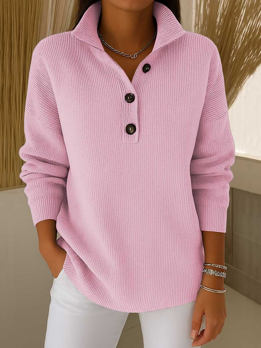 Pull à revers imprimé, décontracté, à manches longues, boutonné, tricoté pour femme
