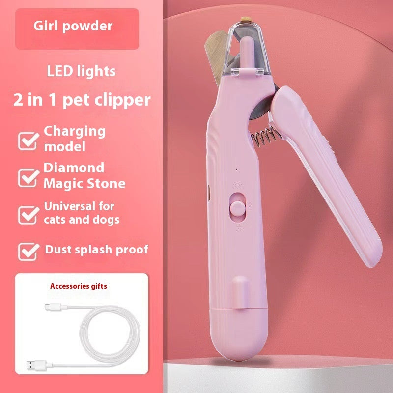 Cortaúñas 2 en 1 para mascotas con luz LED, tijeras especiales para perros y gatos, multifunción, para patas de animales, suministros para mascotas.
