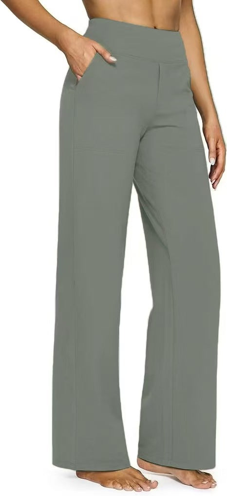 Pantalon droit taille haute en maille à poches