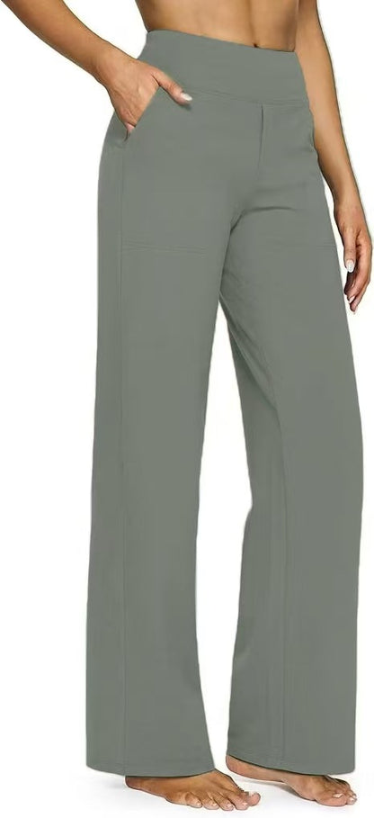 Pantalon droit taille haute en maille à poches