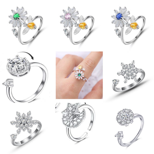 Anillo giratorio para mujer flor abeja elegante ajustable accesorio para aliviar el estrés femenino joyería gótica de moda