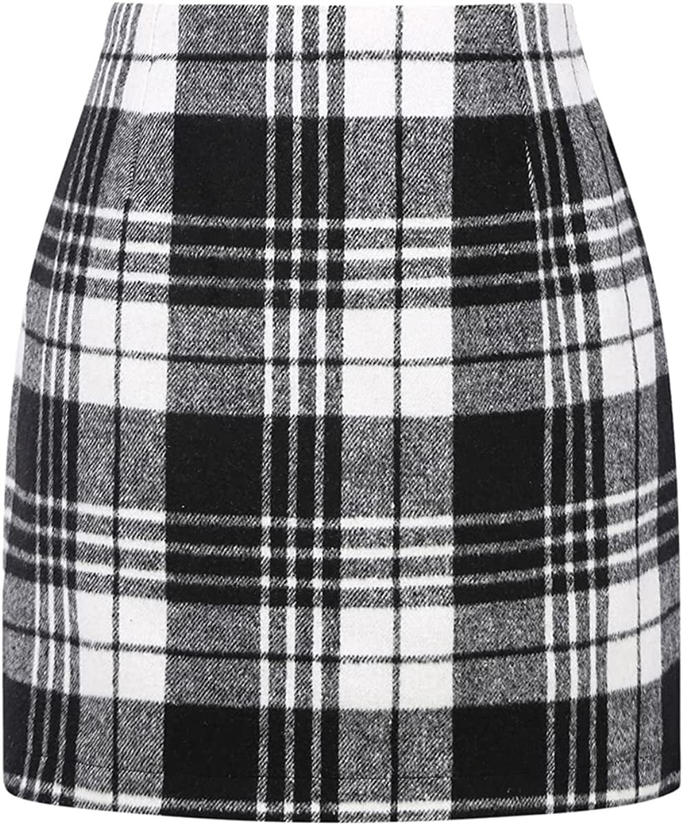 Mini-jupe crayon moulante en laine à carreaux taille haute pour femme