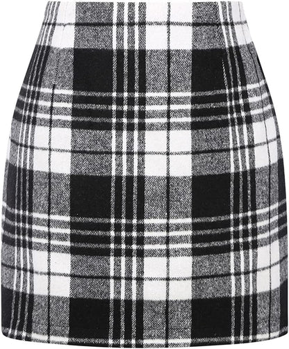 Mini-jupe crayon moulante en laine à carreaux taille haute pour femme