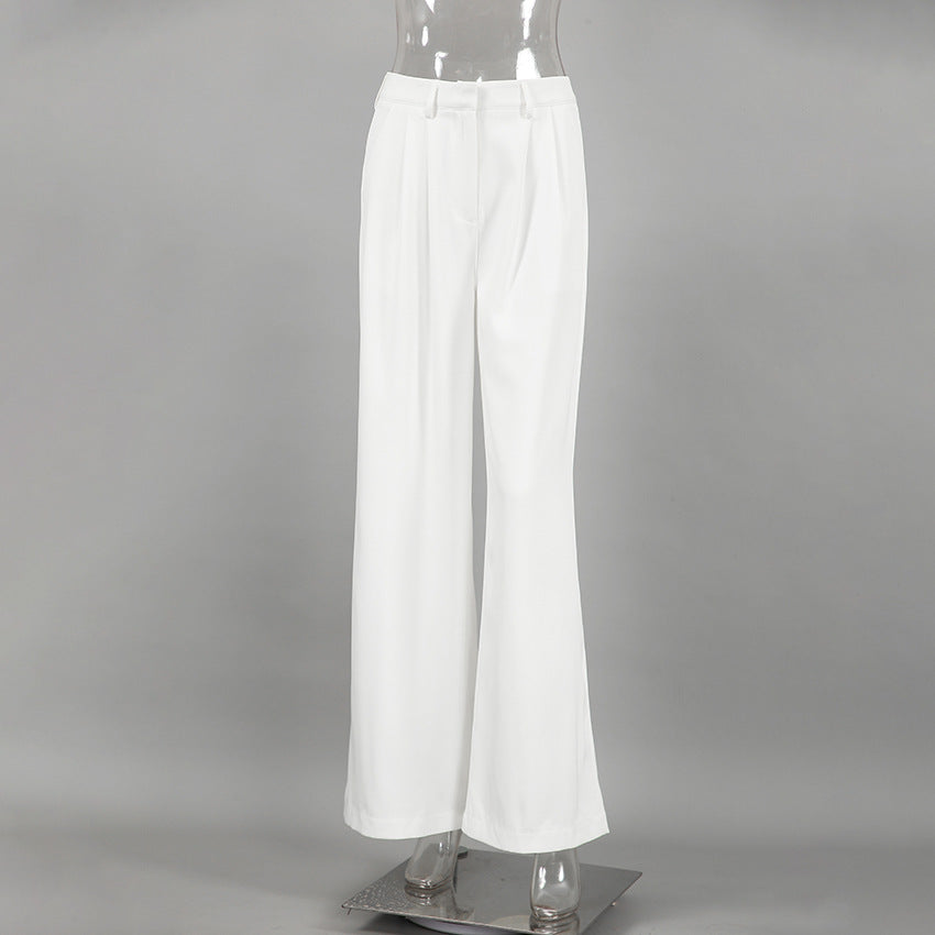 Pantalon blanc taille haute, coupe ample et décontractée