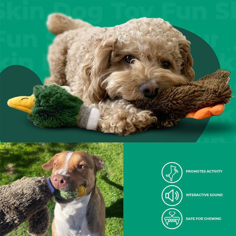 Los mejores juguetes chirriantes para perros sin relleno 2 en 1 de Best Pet Supplies con tela suave y duradera para mascotas pequeñas, medianas y grandes, sin relleno para jugar en interiores, ideales para morder y jugar activamente - Pato salvaje 1