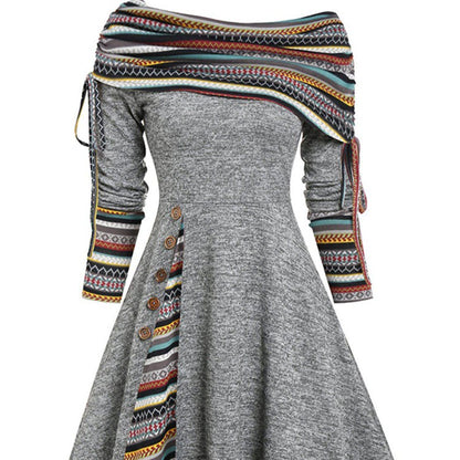 Nouvelle Robe Longue D'Automne Et D'Hiver Pour Femmes Avec Grande Balançoire À La Taille Et Manches Longues À Épaule Dénudée