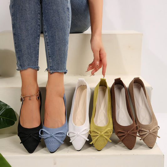 Zapatos planos de moda con lazo de punto y punta para mujer